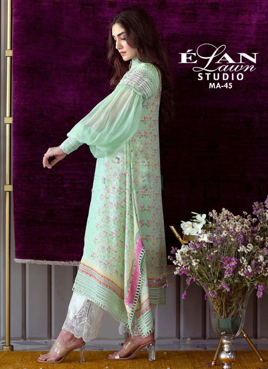 Elan Lawn Studio Ma 45 Designer Top With Bottom Collection